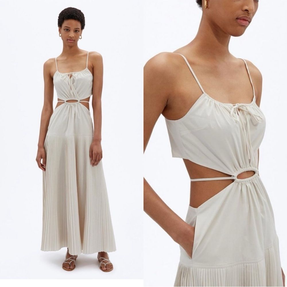 Jonathan SIMKHAI Rem Pleated Maxi Dress in Eggshell